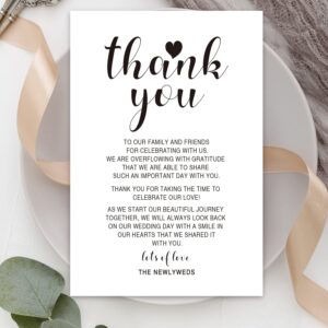 50 wedding reception thank you cards - wedding place setting cards wedding, rehearsal dinner thank you table sign for your table centerpiece, wedding decorations.4 x 6 inch