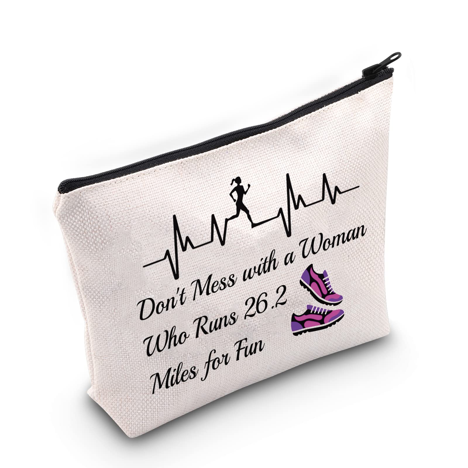 ZJXHPO Running Woman Marathon Cosmetic Bag Don't Mess With A Woman Who Runs 26.2 Miles For Fun Makeup Bag With Zipper Runner Gift (26.2 Miles)