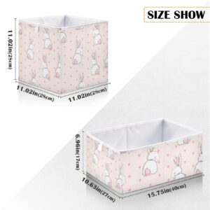 Oyihfvs Hand Drawn White Rabbits Back with Pink Tail on Pink Polka Dots Square Foldable Cube Storage Basket Collapsible Fabric with Handles Bag Organizer Clothes for Home Bedroom 11 x 11 x 11 in