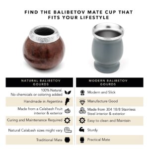 BALIBETOV Yerba Mate Gourd Set (Original Natural Handmade Yerba Mate Cup Argentina) - Includes Mate Tea Cup, Bombilla (Yerba Mate Straw) and Clean Brush - Classic Mate Cup and Bombilla Set (BROWN X2)