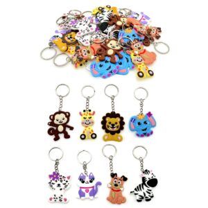 jzk 32 pcs animal keyring set for kids, silicone animal keychains for children birthday party favours, kids party bag fillers, kids party thankyou gift graduation gifts