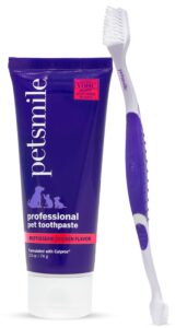 petsmile professional pet tooth brushing kit - cat & dog toothbrush and toothpaste for plaque, tartar, & bad breath - vohc accepted non enzymatic cat & dog toothpaste (rotisserie chicken, 2.5 oz)