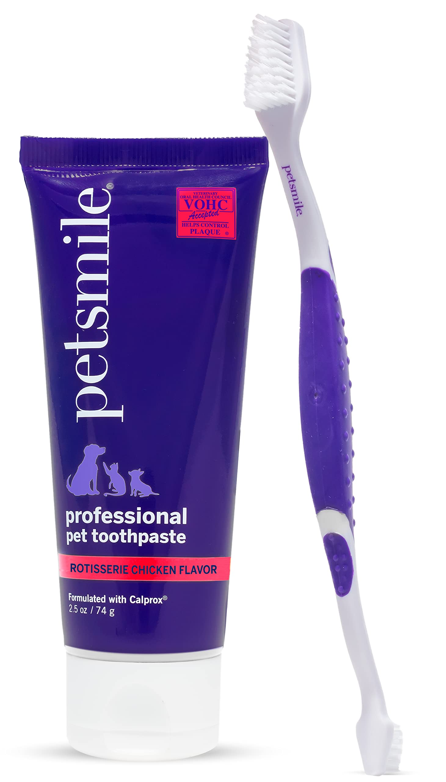 Petsmile Professional Pet Tooth Brushing Kit - Cat & Dog Toothbrush and Toothpaste for Plaque, Tartar, & Bad Breath - VOHC Accepted Non Enzymatic Cat & Dog Toothpaste (Rotisserie Chicken, 2.5 Oz)