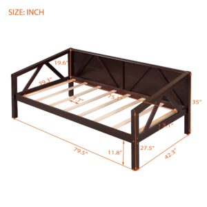 Bellemave Wooden Daybed Frame Twin Size, Full Wooden Slats Support, Dual-use Sturdy Sofa Bed for Bedroom Living Room, No Box Spring Needed (Twin, Espresso)