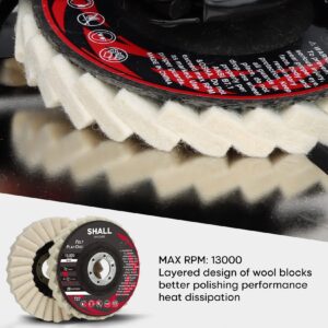 SHALL 6-Pack Felt Flap Disc Abrasives 4-1/2" x 7/8" Arbor, Wool Polishing Buffing Wheel Pad for Angle Grinder