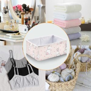 Oyihfvs Hand Drawn White Rabbits Back with Pink Tail on Pink Polka Dots Square Foldable Cube Storage Basket Collapsible Fabric with Handles Bag Organizer Clothes for Home Bedroom 11 x 11 x 11 in