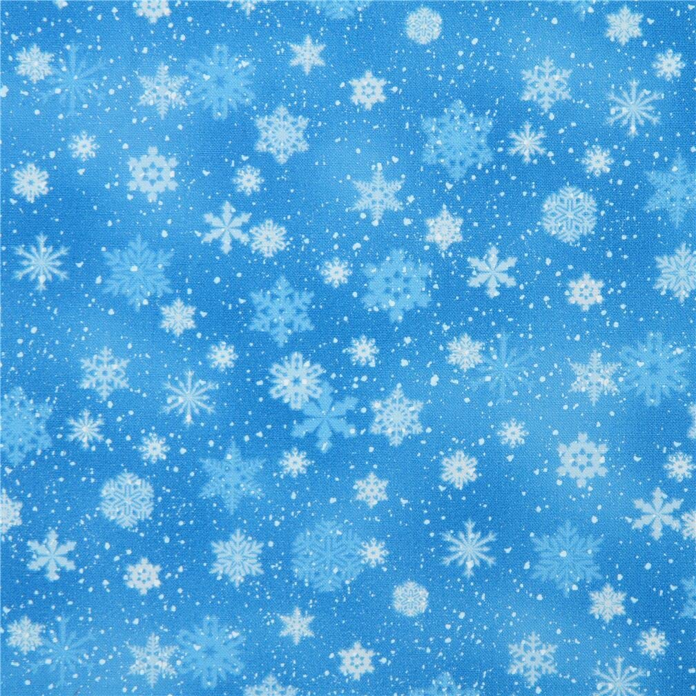 Elizabeth's Studio Landscape Medley blue Christmas fabric with snowflake pattern (per 0.5 yard)