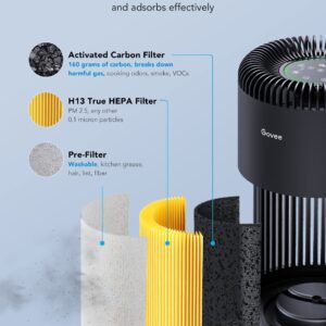 Govee Air Purifiers for Home Large Room Up to 1524 Sq.Ft, WiFi Smart Air Purifier with PM2.5 Monitor for Wildfire, H13 True HEPA Air Purifier for 99.97% Smoke, Pet Hair, Odors, 24dB Large Air Purifier