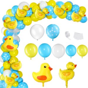 hydren 113 pcs yellow duck balloon arch garland kit 12 10 5 inch blue yellow white latex balloons mini yellow duck foil balloons for baby shower decorations rubber duck themed birthday party supplies