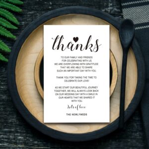 50 Wedding Reception Thank You Cards - Wedding Place Setting Cards Wedding, Rehearsal Dinner Thank You Table Sign for Your Table Centerpiece, Wedding Decorations.4 x 6 Inch