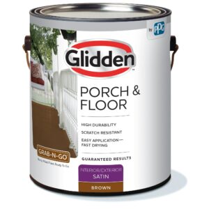 Glidden Grab-N-Go Porch and Floor Interior/Exterior Paint, 1 Gallon, Satin, Brown, Scratch Resistant, 128 Fl Oz (Pack of 1)