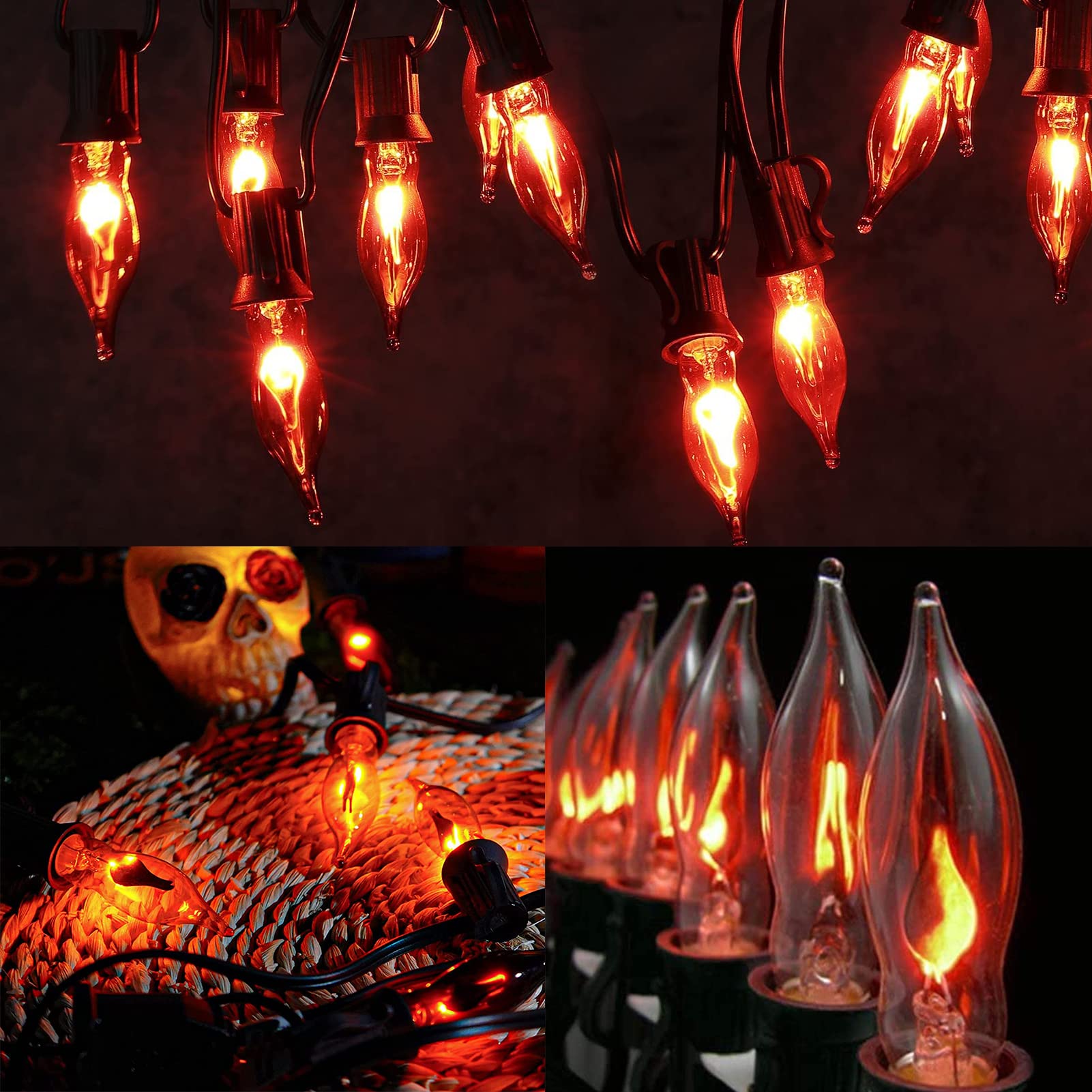 Christmas Flicker Flame Light Bulbs, Clear Flame Tip Candelabra Bulbs, Window Candles Replacement Bulbs with Orange Flame, 1 Watt, E12 Candelabra Base, 12 Pack