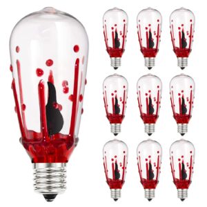 Halloween Flicker Flame Light Bulbs, ST40 Blood Drop Replacement Bulbs Edison Flicker LED Bulbs with Orange Red Flame for Outdoor Halloween String Lights, 1 Watt- E17 Intermediate Base, 10 Pack