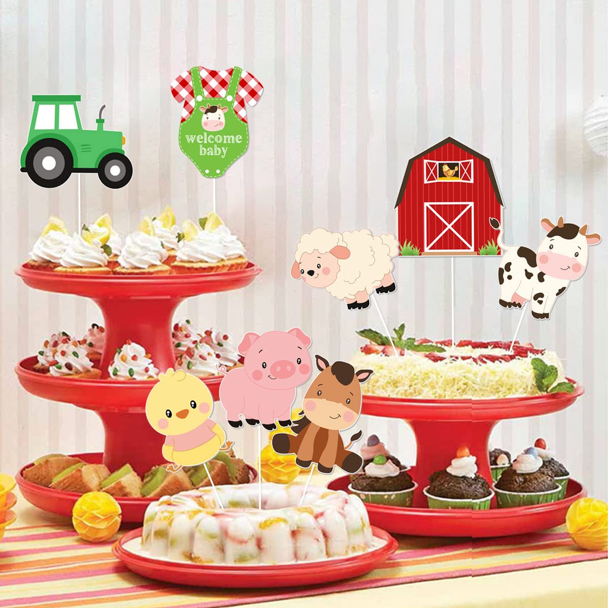 Farm Animal Baby Shower Centerpiece Sticks Red Farm Theme Table Toppers Birthday Decorations Barnyard Party Decorations for Girls Boys Baby Shower Birthday Party