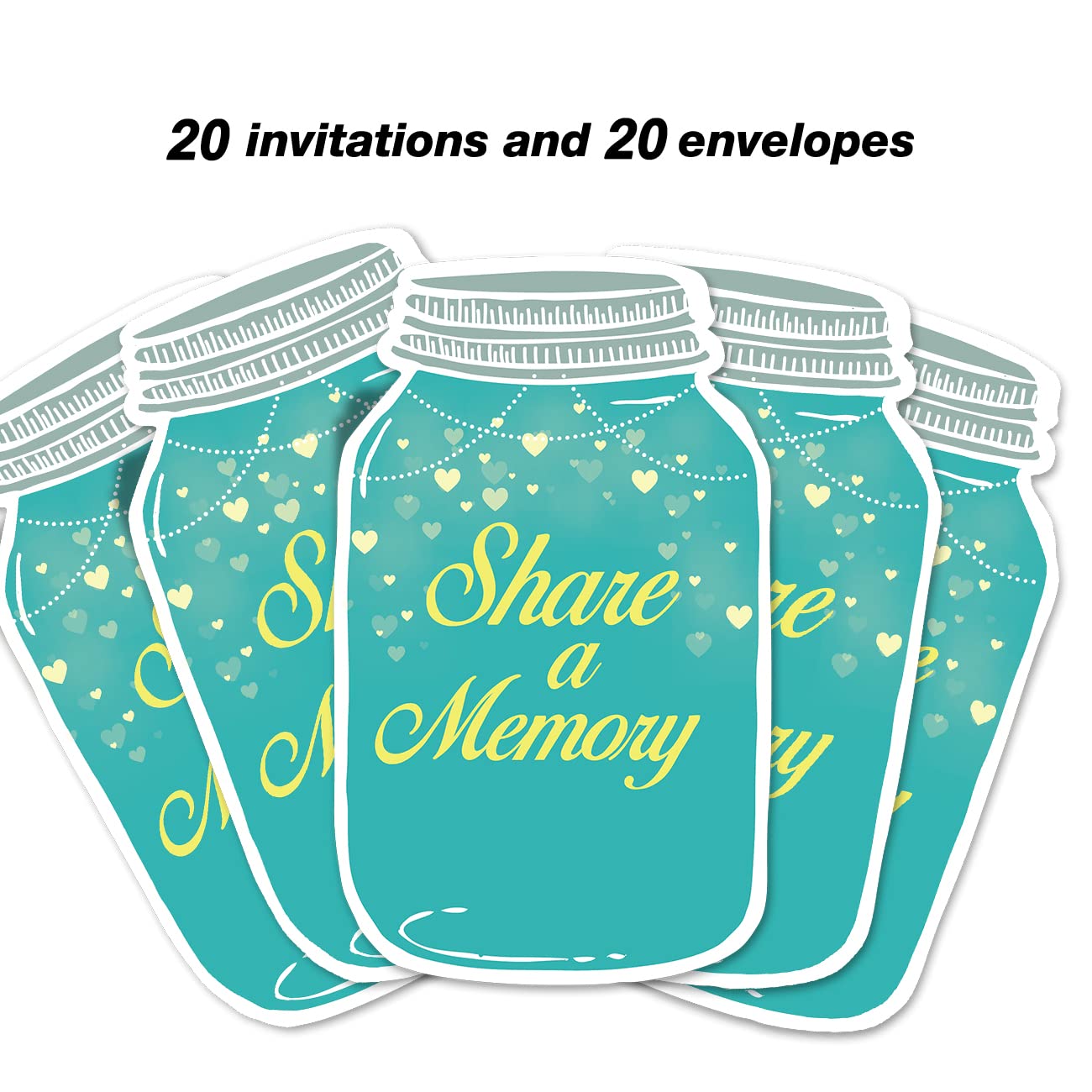 Cute Share a Memory Cards Cards 50 Set Mason Jar Shaped Party Supplies Favors for Celebration of Life Birthday Showers Birthdays, Double-Sided 5 x 7