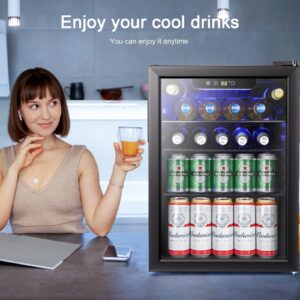 Antarctic Star 2.6cu.ft Mini Fridge 100 Can Beverage Refrigerator Wine Cooler/Cabinet Small Beer Soda Glass Door Counter Top Bar Fridge Freestanding Black