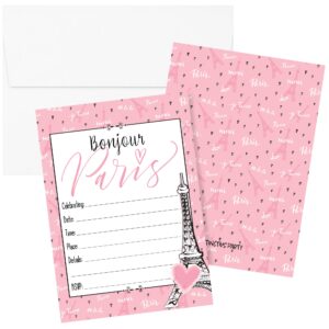 distinctivs pink paris birthday party invitations - french parisian party theme - 10 cards with envelopes