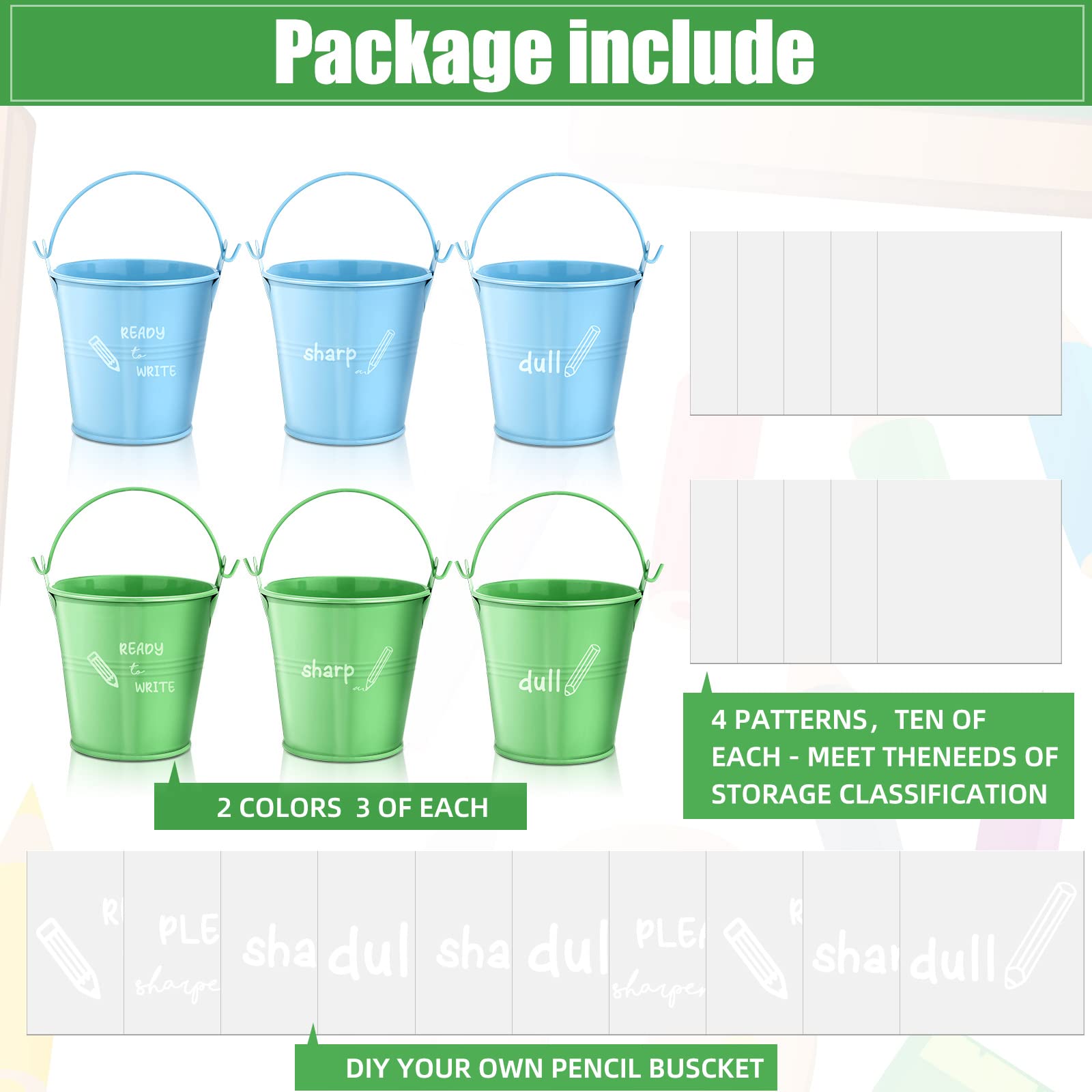 WILLBOND 6 Pack Mini Metal Buckets with Handles Small Pails Pencil Buckets Colored Galvanized Bucket for Kids Classroom Crafts Crayons Storage Party Favors, 2.95 Inch High