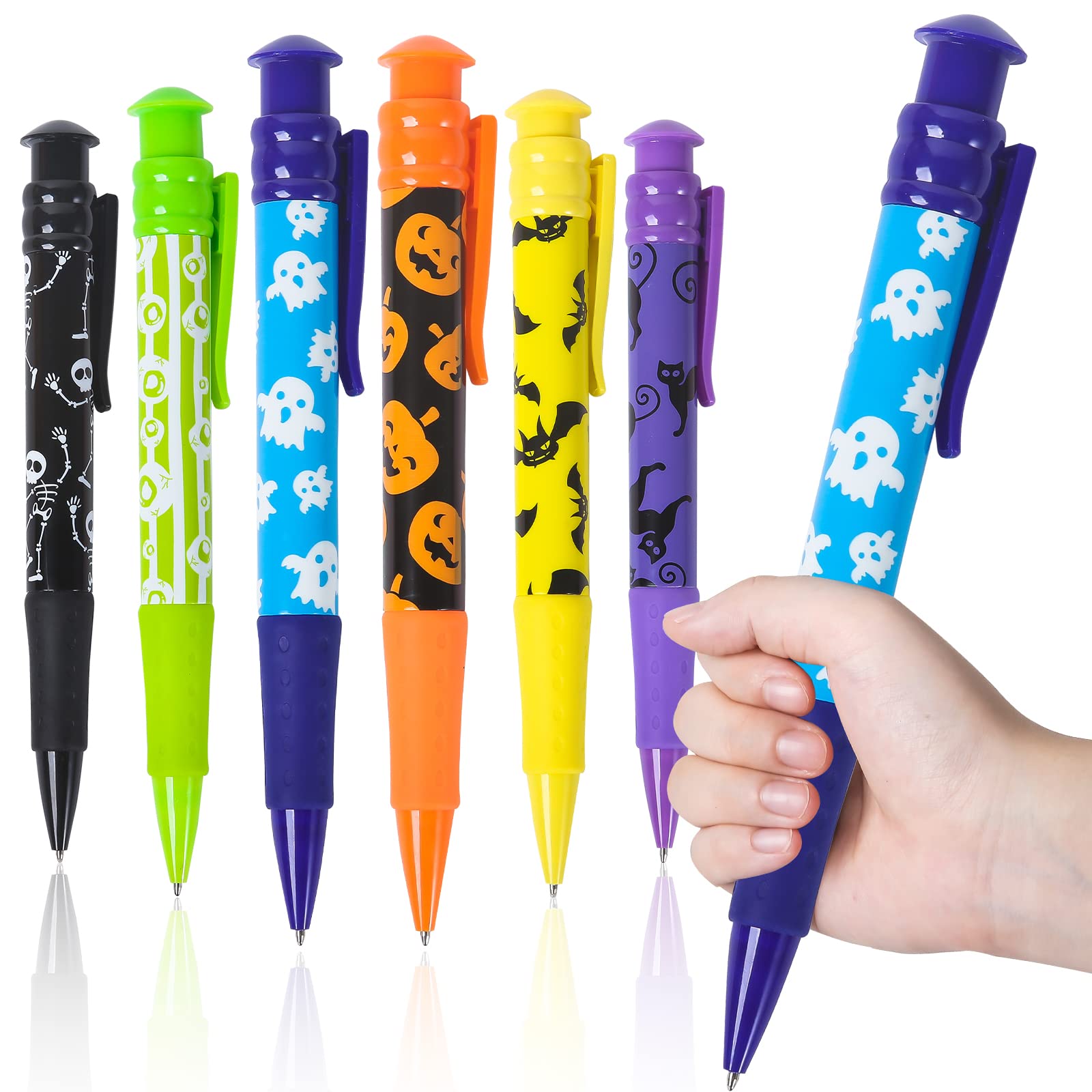 Shemira Halloween Party Favor for Kids, 24 Pcs Jumbo Pen in 6 Assorted Halloween Theme Designs for Trick or Treating, Halloween Goodie Bag Filler, Halloween Miniatures, School Classroom Rewards