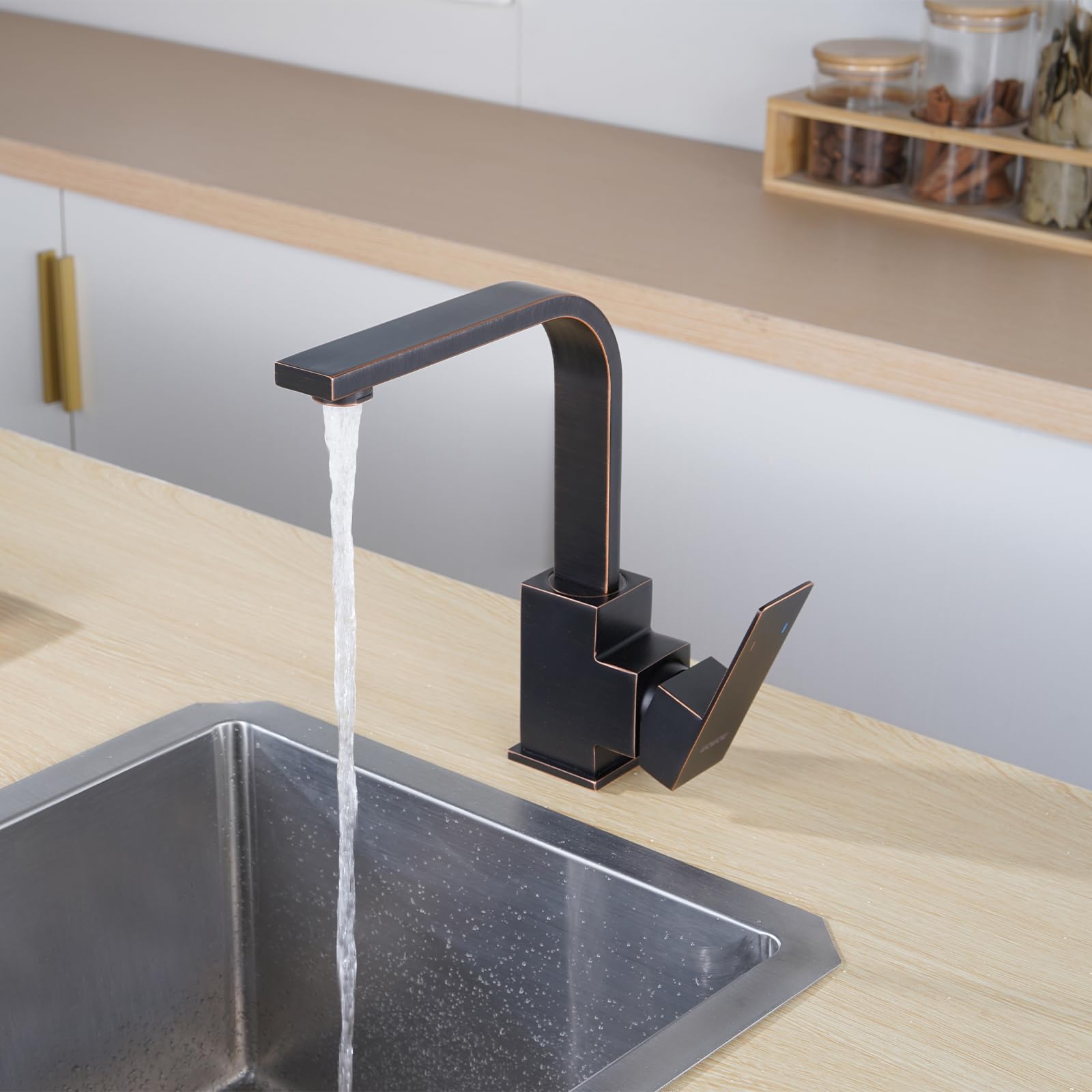 WOWOW Modern Bar Sink Faucet Oil Rubbed Bronze Bar Faucet Single Hole Wet Bar Faucet Single Handle Small Kitchen Faucet with Supply Hose Stainless Steel