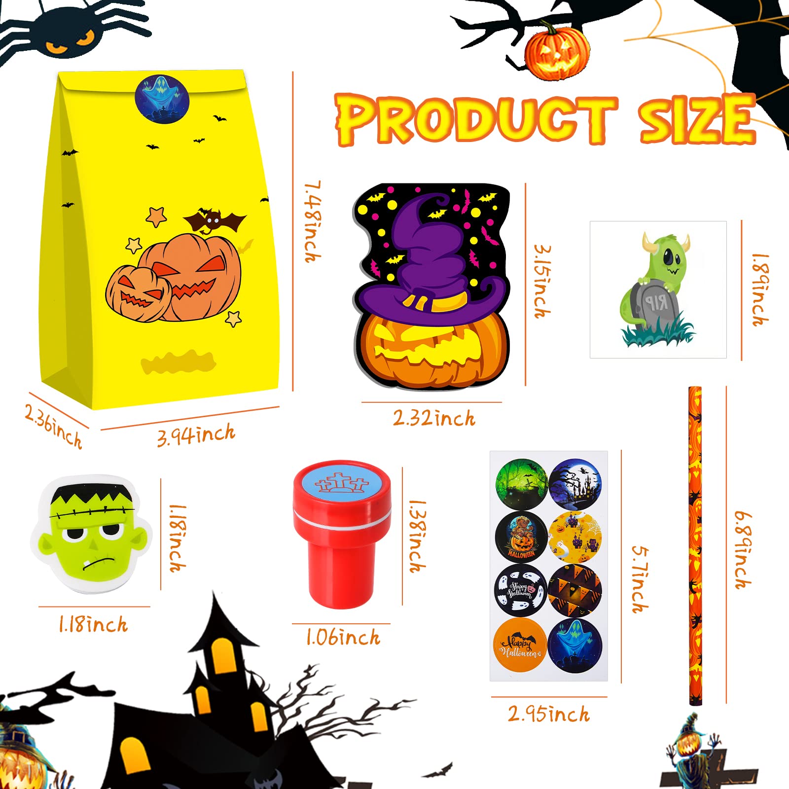 OCHIDO Halloween Party Favors for Kids-168pcs Stationery Gift Kit,Halloween Goodie Bags Fillers Bulk,Trick Or Treat , Halloween Bag,Pencil, Eraser, Notepad, Stamper, Sticker and Temporary Tattoos