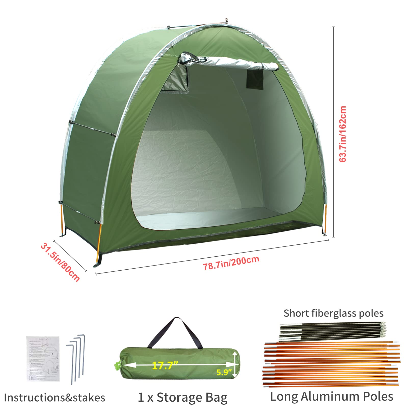 HuaKastro Upgraded Waterproof Bike Cover Storage Tent for 2 Bikes, Premium Aluminum Support Poles and Waterproof Sealing Seams, UV-Proof 210D Oxford Fabric Shed, Easy Setup, Portable and Space Saving