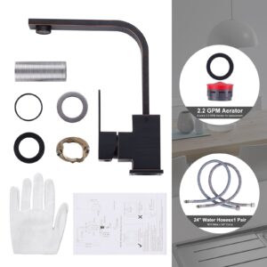 WOWOW Modern Bar Sink Faucet Oil Rubbed Bronze Bar Faucet Single Hole Wet Bar Faucet Single Handle Small Kitchen Faucet with Supply Hose Stainless Steel