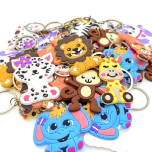 JZK 32 Pcs Animal keyring set for kids, Silicone animal keychains for children birthday party favours, kids party bag fillers, kids party thankyou gift graduation gifts