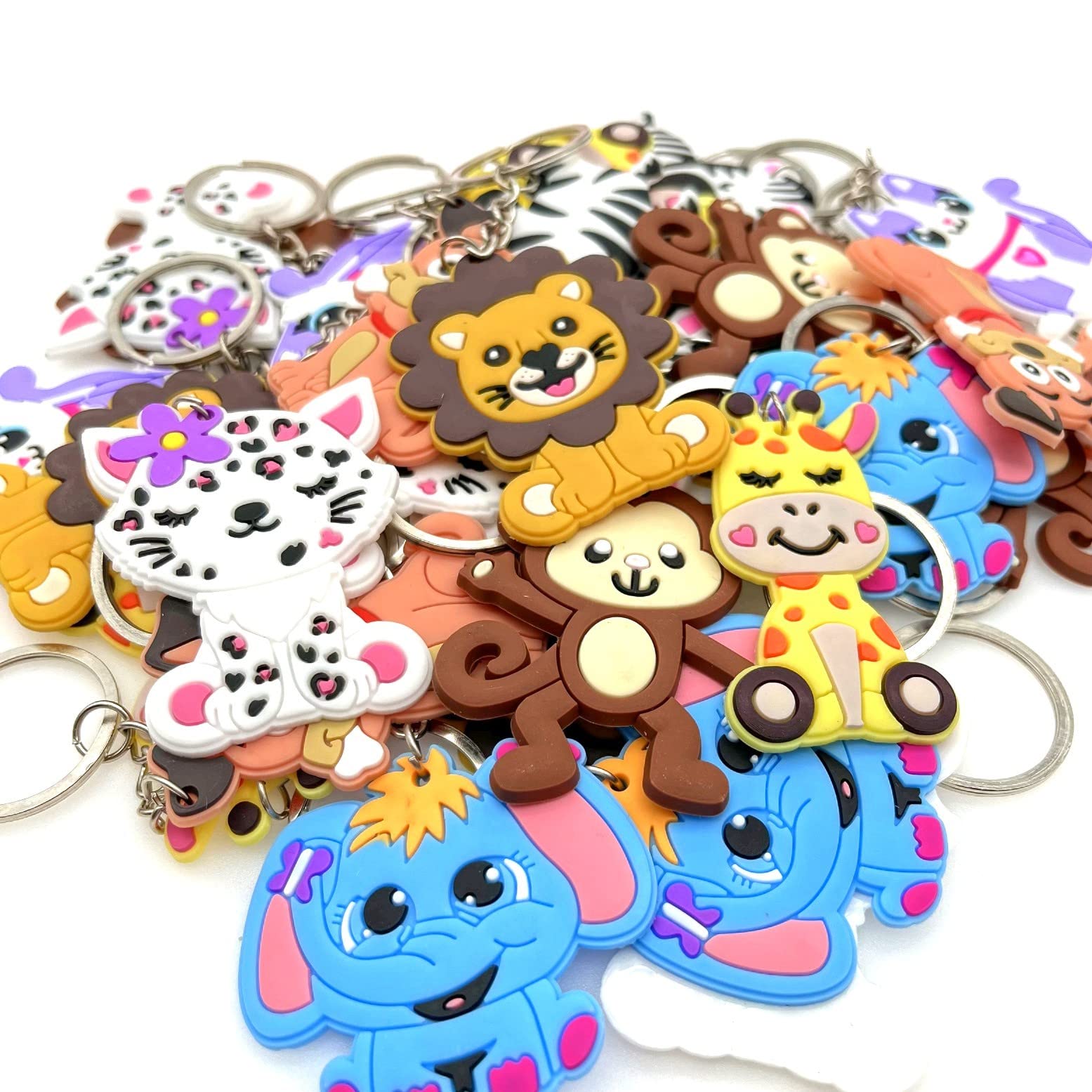 JZK 32 Pcs Animal keyring set for kids, Silicone animal keychains for children birthday party favours, kids party bag fillers, kids party thankyou gift graduation gifts