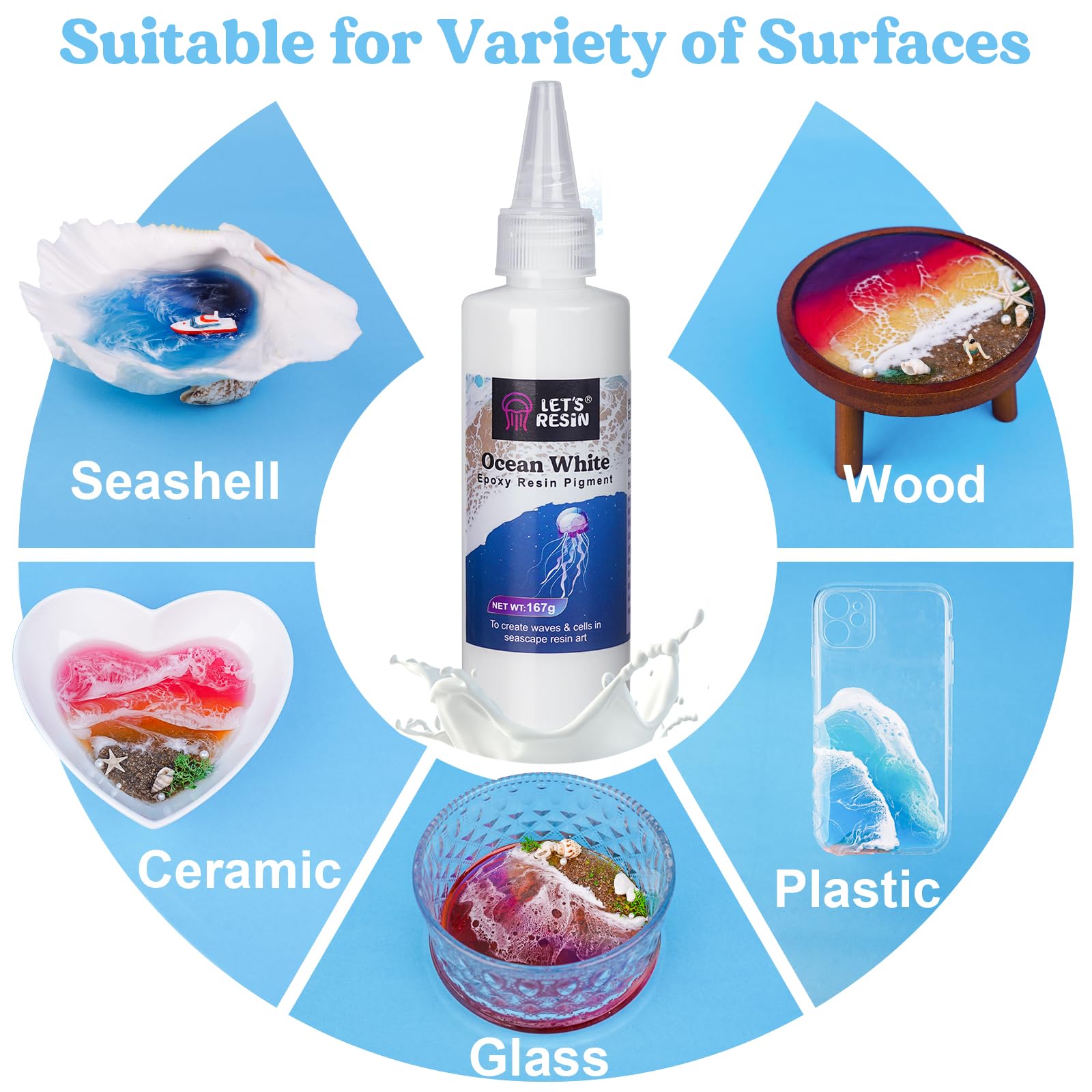 LET'S RESIN Ocean White Epoxy Resin Pigment 167g/5.89oz, High Concentrated Pigment Paste for Epoxy Resin & UV Resin, UV Resistant Opaque Pigment for Creates Cells & Lacing, 3D Flower Resin Coasters