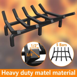 Mr IRONSTONE Fireplace Grate 24 inch Solid Steel Heavy Duty Firewood Log Burning Rack Fire Grates for Outdoor Kindling Tools Pit Indoor Fireplace Log Holder Wrought Iron Wood Stove