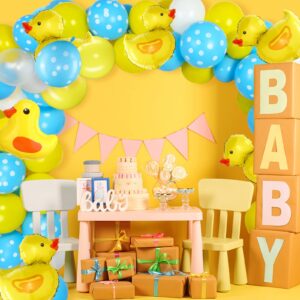 HyDren 113 Pcs Yellow Duck Balloon Arch Garland Kit 12 10 5 Inch Blue Yellow White Latex Balloons Mini Yellow Duck Foil Balloons for Baby Shower Decorations Rubber Duck Themed Birthday Party Supplies