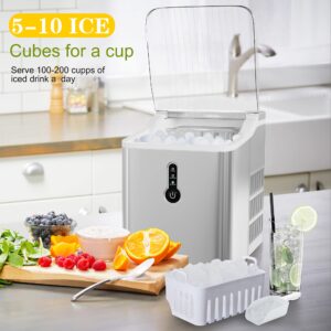 Electactic Ice Maker Countertop, Efficient Easy Carry Ice Maker, Self-Cleaning Ice Maker with Ice Scoop & Basket, 9pcs/ 8mins 26.6Lbs Per Day for Home/Office/Kitchen, Silver (Z3912)