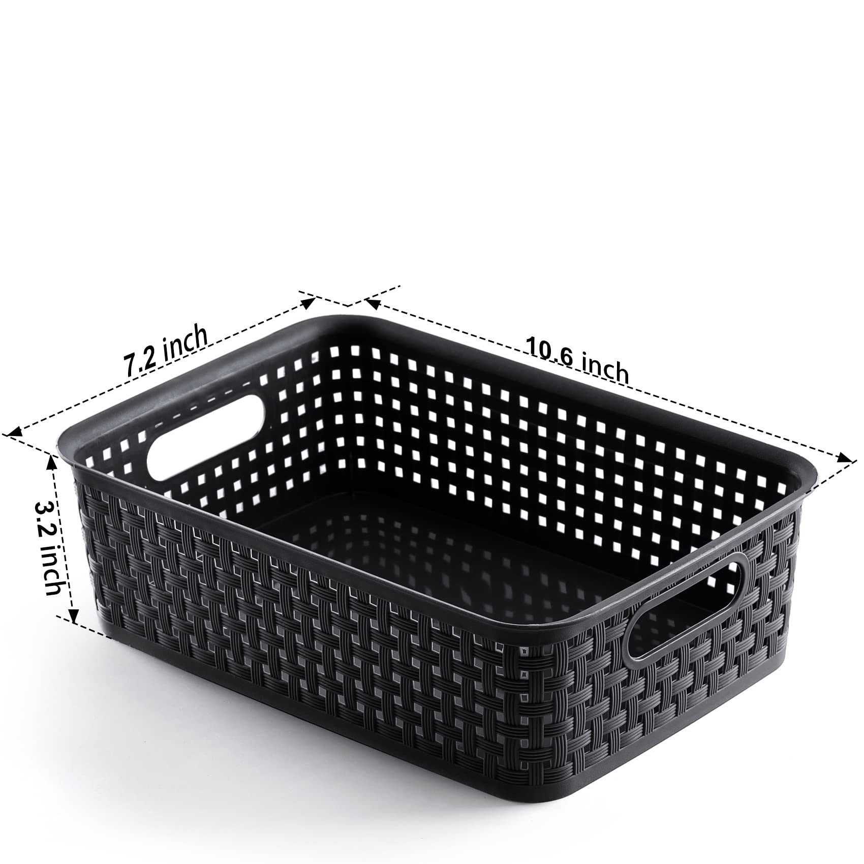 [ 8 Pack ] Plastic Storage Baskets - Small Pantry Organization and Storage Bins - Household Organizers for Laundry Room, Bathrooms, Kitchens, Cabinets, Countertops, Under Sink or On Shelves - Black