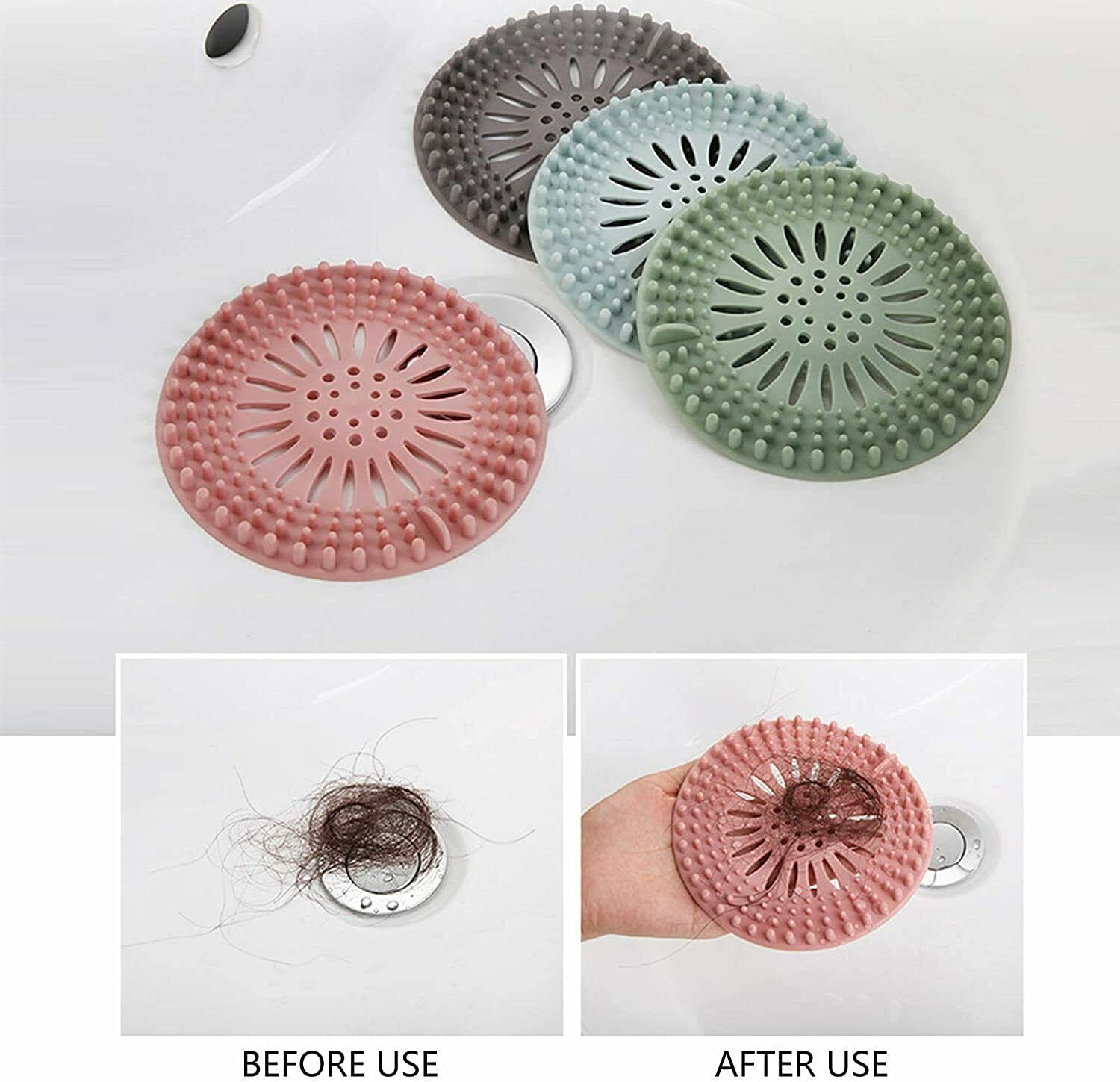 TFCFL 4 PCS Silicone Hair Stopper Shower Drain Strainer Hair Strainer for Bathroom, Bathtub, Laundry and Kitchen