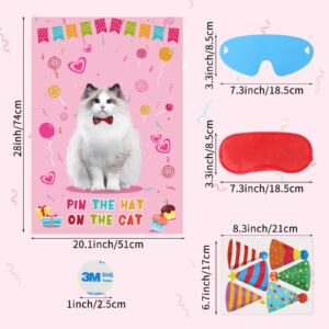 Pin The Hat On The Cat Party Game Cat Birthday Party Games for Kids, Cat Birthday Party Supplies Decorations for Girls Boys, Large Cat Poster with 54 Hat Stickers