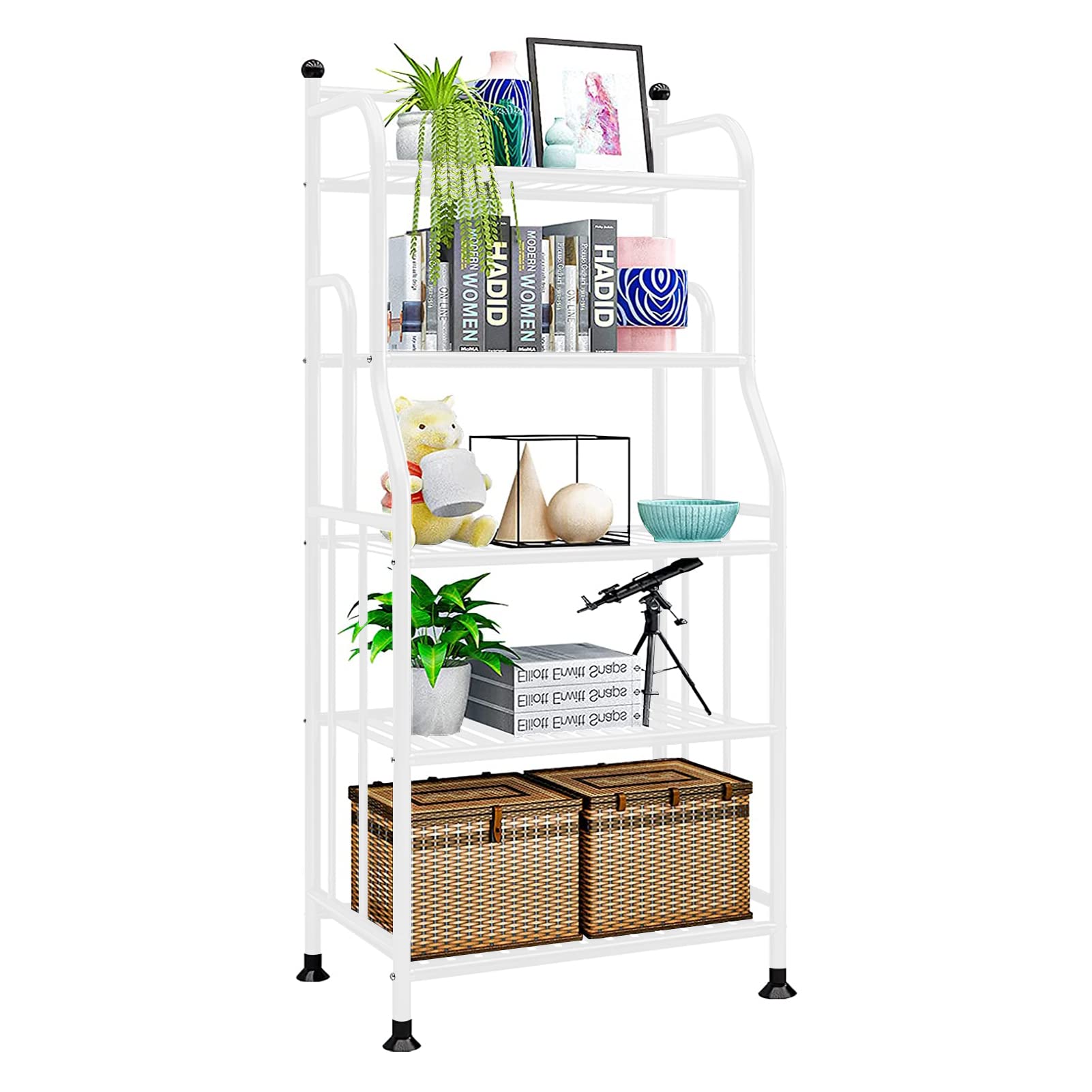 Casulo 5 Tier Metal Standing Shelf Iron Sheet Storage Space Saver, Heavy Duty Storage Tower Rack, Multifunctional Shelving Unit Organizer Outdoor Flower Stand for Kitchen Bathroom Garage Pantry