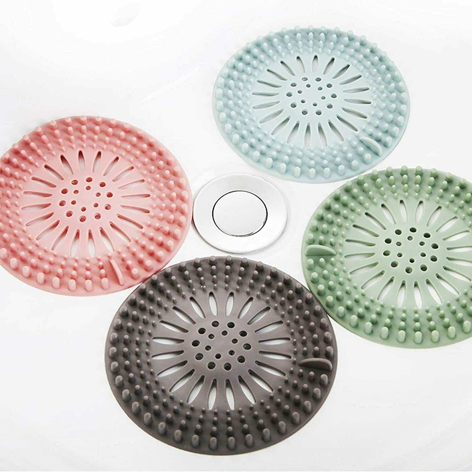 TFCFL 4 PCS Silicone Hair Stopper Shower Drain Strainer Hair Strainer for Bathroom, Bathtub, Laundry and Kitchen