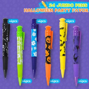 Shemira Halloween Party Favor for Kids, 24 Pcs Jumbo Pen in 6 Assorted Halloween Theme Designs for Trick or Treating, Halloween Goodie Bag Filler, Halloween Miniatures, School Classroom Rewards