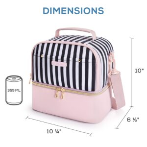 TOURIT Lunch Bag Women Double Deck Lunch Box Insulated Lunch Cooler for Women Men Work, Pink Stripes