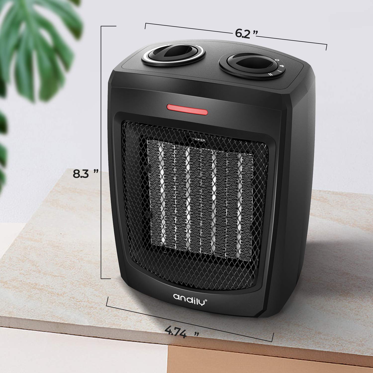 andily Space Heater Electric Heater for Home and Office Ceramic Small Heater with Thermostat, 750W/1500W (Matte black)