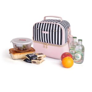 TOURIT Lunch Bag Women Double Deck Lunch Box Insulated Lunch Cooler for Women Men Work, Pink Stripes