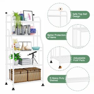 Casulo 5 Tier Metal Standing Shelf Iron Sheet Storage Space Saver, Heavy Duty Storage Tower Rack, Multifunctional Shelving Unit Organizer Outdoor Flower Stand for Kitchen Bathroom Garage Pantry