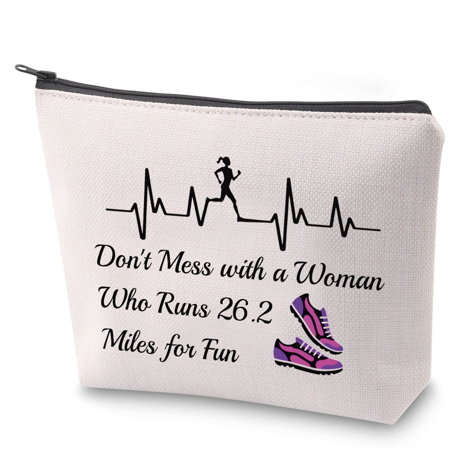 ZJXHPO Running Woman Marathon Cosmetic Bag Don't Mess With A Woman Who Runs 26.2 Miles For Fun Makeup Bag With Zipper Runner Gift (26.2 Miles)