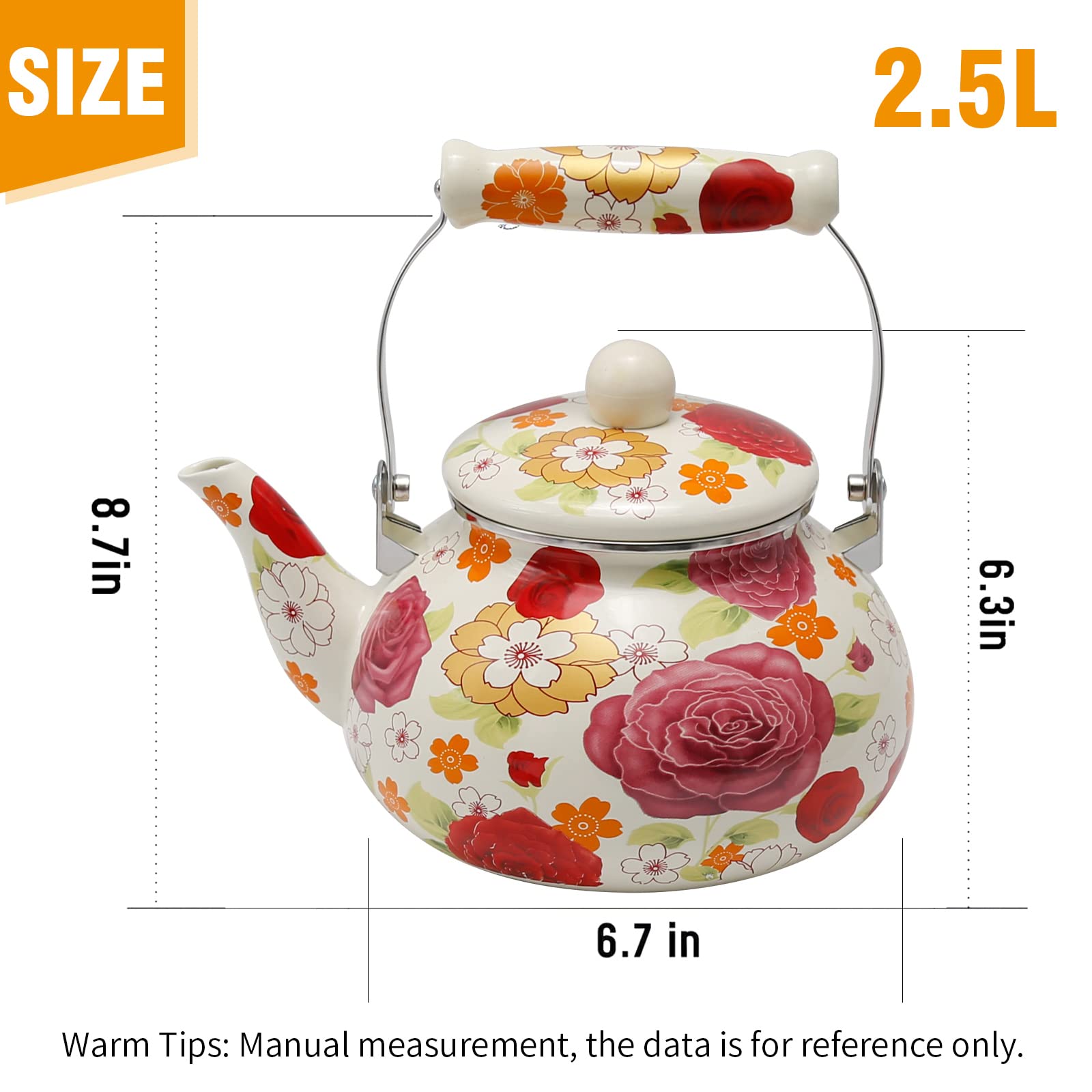 Anxingo Colorful Water Tea Kettle,Tea Kettle Pot for Stove, Top Porcelain Large Enamel Tea Kettle 2.5L,Retro Classic Design (style 2)