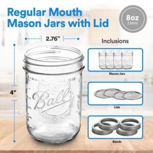 Regular Mouth Mason Jars 8 oz. (12 Pack) - Half Pint Size Jars with Airtight Lids and Bands for Canning, Fermenting, Pickling, or DIY Decors and Projects Bundled with Jar Opener