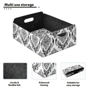 susiyo Seamless Black and White Damask Storage Basket Felt Storage Bin Small Foldable Organizer Bin for Office Closet