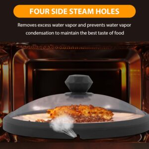 Microwave Glass Cover Splatter Guard Lid with Anti-scald Silicone Handles and Vented Edge for Food Pot Plate Cover 10.5 inch Black