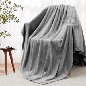 RUIKASI Fleece Throw Blanket Twin - Plush Fuzzy Flannel Blanket Medium Grey for Twin Size Bed, Super Soft Warm Blanket for Sofa and Couch, Fluffy Blanket 60x80 Inches