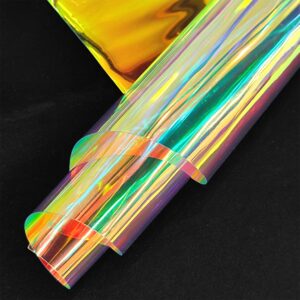 12x53 Inch Iridescent Blue PVC Vinyl Holographic Clear Synthetic Fabric Transparent Laser Rainbow for DIY Patchwork Bags Bows Jewlery Making (XHT-299-L)